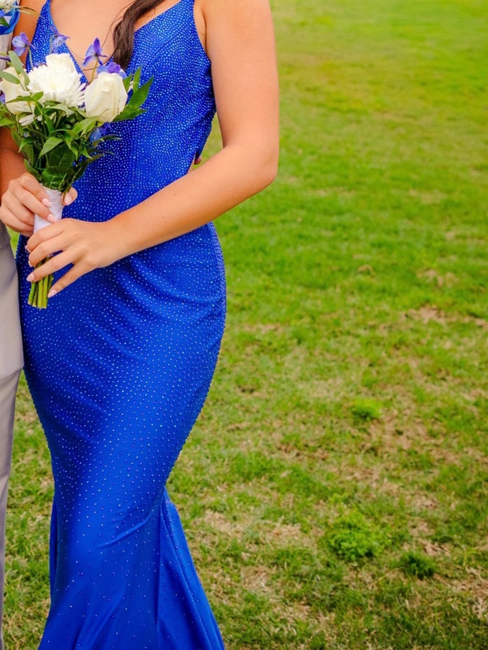 ellie wilde Cobalt Blue Beaded Mermaid Prom Gown